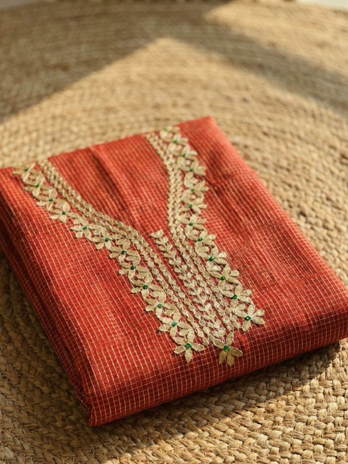 Indiehaat | Kota Cotton Gota Patti Suit Material Orange