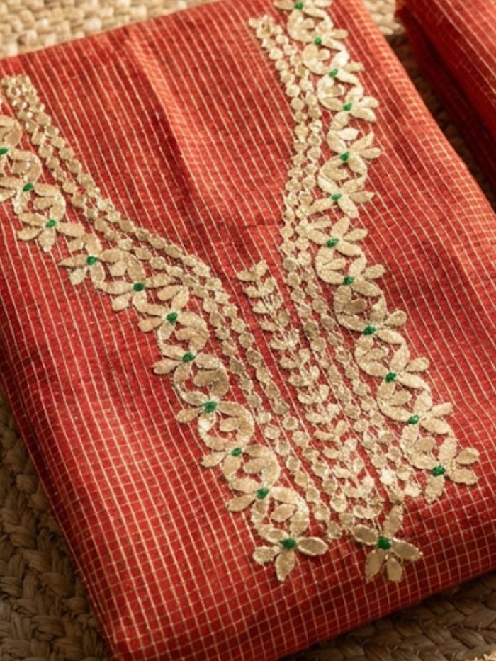 Indiehaat | Kota Cotton Gota Patti Suit Material Orange