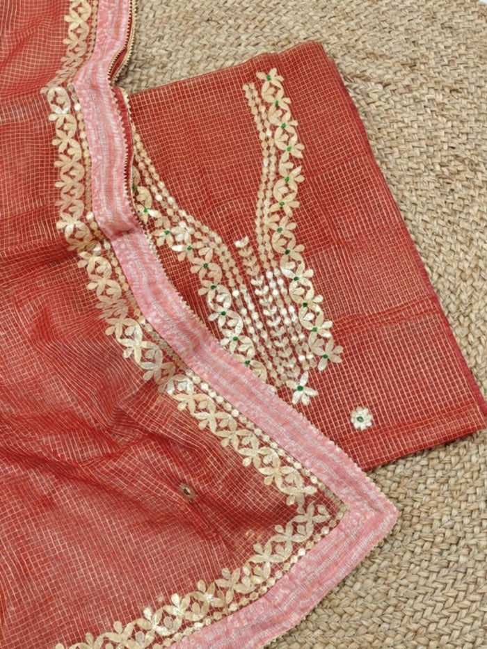 Indiehaat | Kota Cotton Gota Patti Suit Material Orange