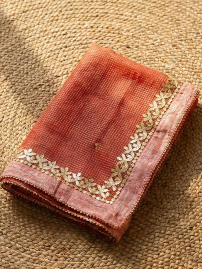 Indiehaat | Kota Cotton Gota Patti Suit Material Orange