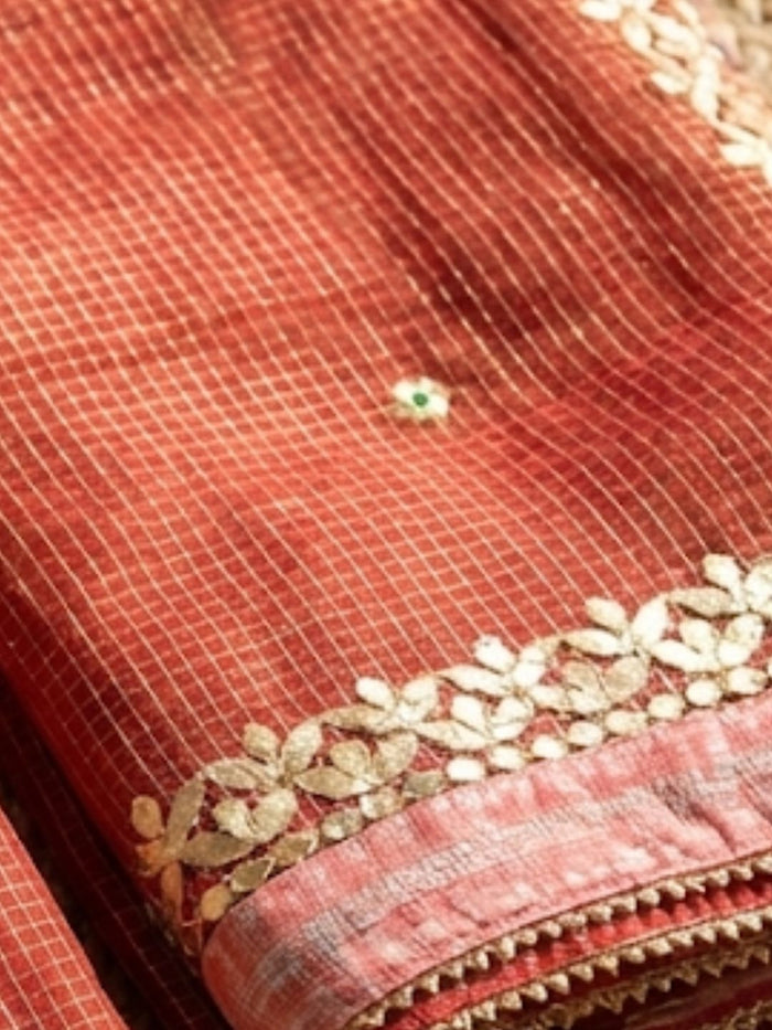 Indiehaat | Kota Cotton Gota Patti Suit Material Orange