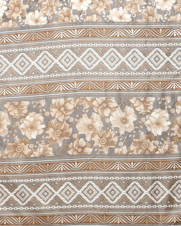 Indiehaat | Kashmiri Silk Printed Saree Taupe & Brown