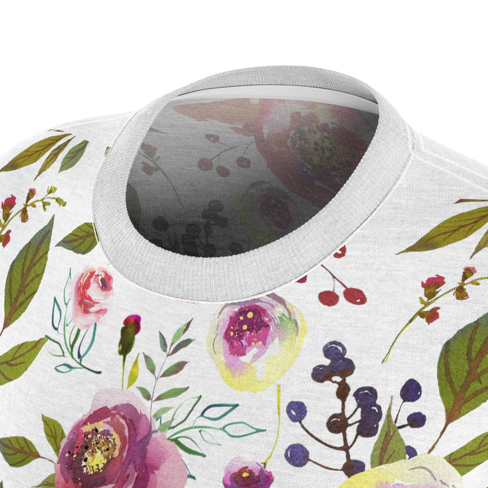 Tea Rose Women's Cut & Sew Tee (AOP) Pink Flower Shirt for Women