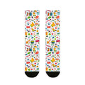 Colorful patterned socks on a white background