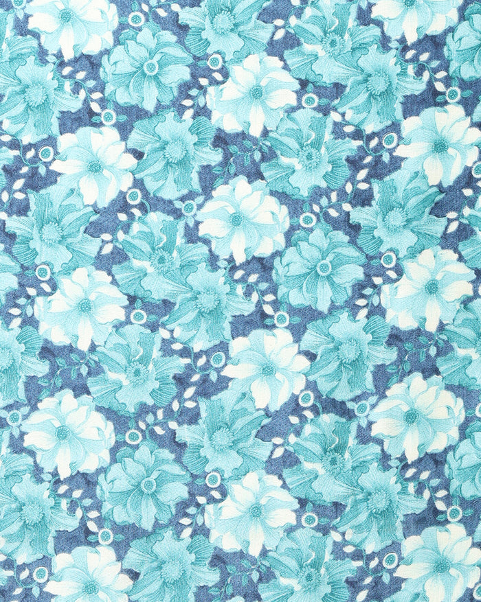 Indiehaat | Kashmiri Silk Printed Saree Teal & Turquoise