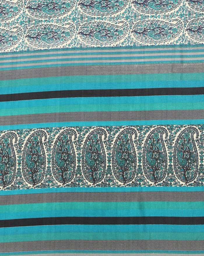 Indiehaat | Kashmiri Silk Printed Saree White & Teal