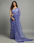 Georgette Handcrafted Tepchi work Blue Saree-Indiehaat