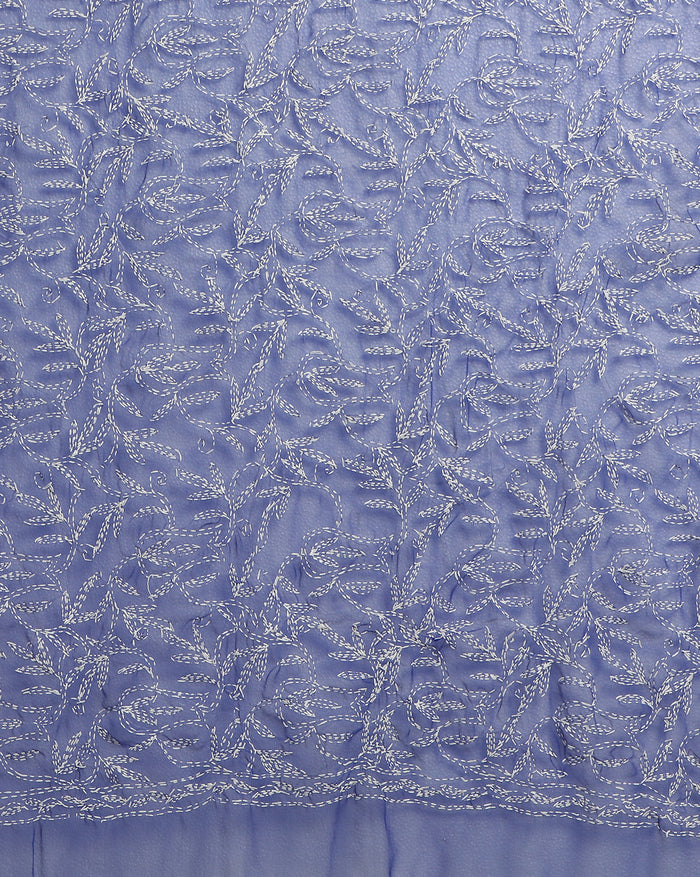 Georgette Handcrafted Tepchi work Blue Saree-Indiehaat