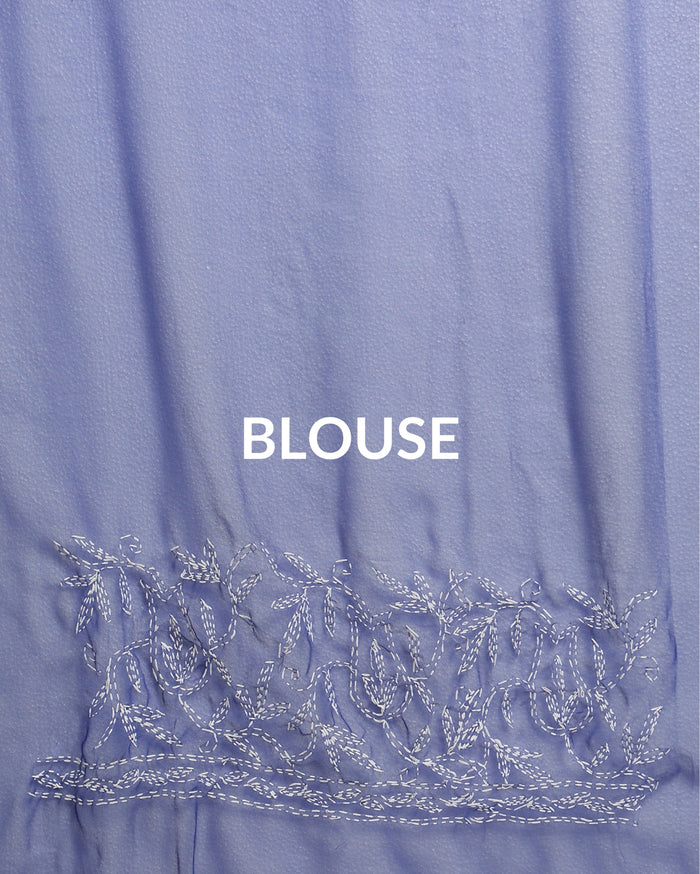 Georgette Handcrafted Tepchi work Blue Saree-Indiehaat