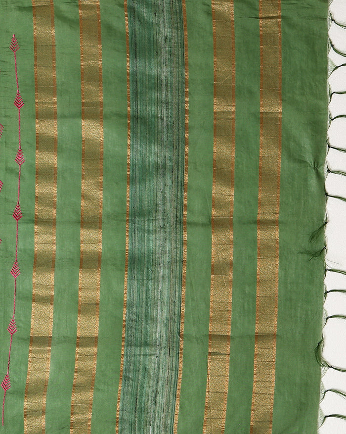 Timeless Eri Tussar Silk Embroidered Green Saree