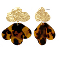 Tortoise/Gold Acetate Teardrop Textured Dangle Earrings