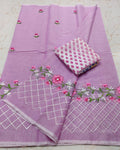 Kota Doria Lavendar Saree Embroidery