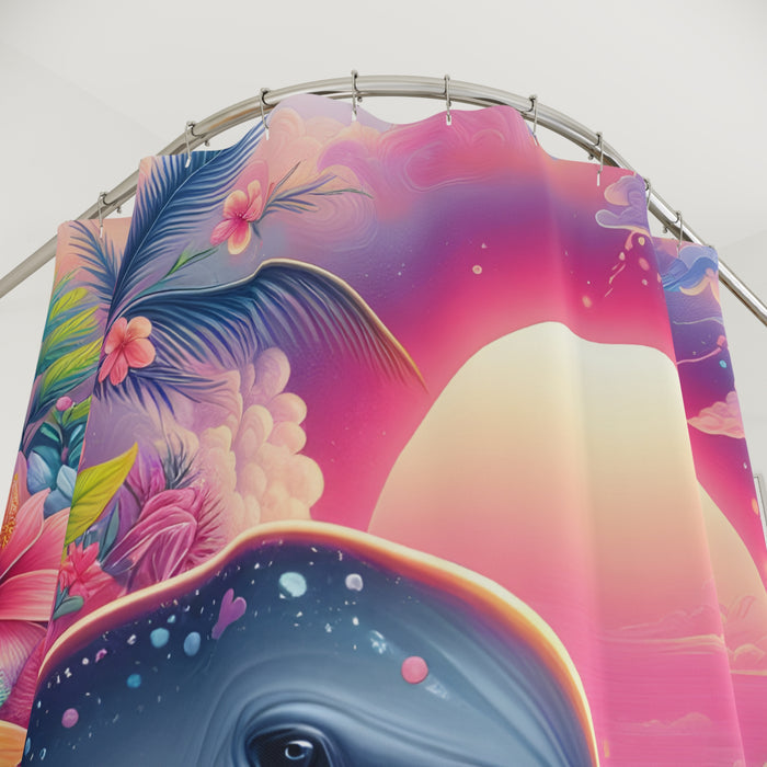 Tropical Dolphin Sunset Shower Curtain | Coastal Beach Bathroom Decor Floral