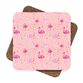 Tropical Flamingo Beach Square Hardboard Coaster Set - 4pcs