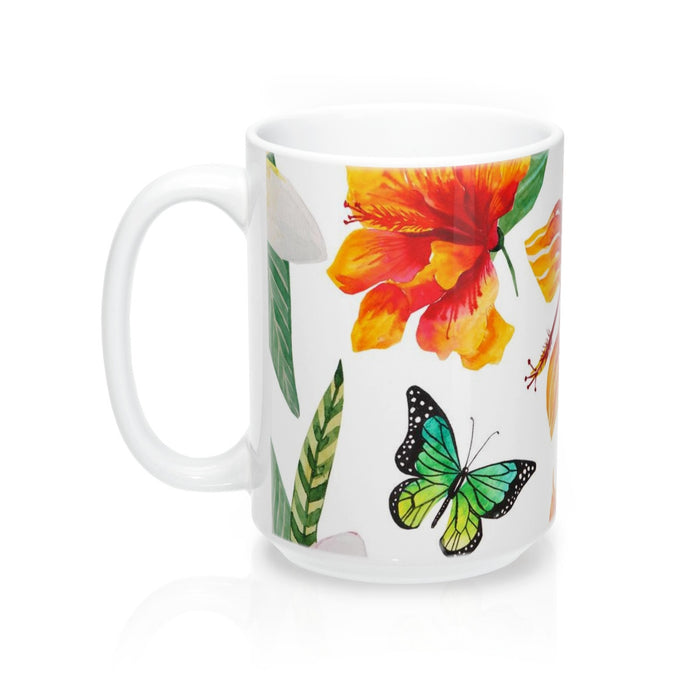 Tropical Flowers and Butterflies Coffee Mugs 15oz