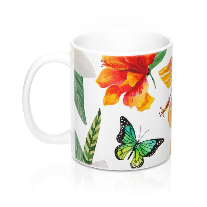 Tropical Flowers and Butterflies Coffee Mugs Ceramic 11oz