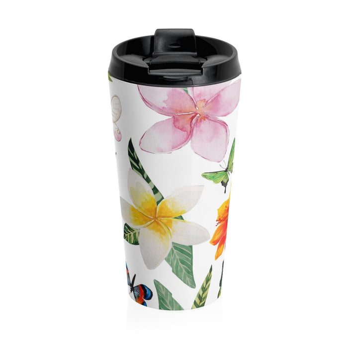 Tropical Flowers and Butterflies Stainless Steel Travel Mug 15 oz