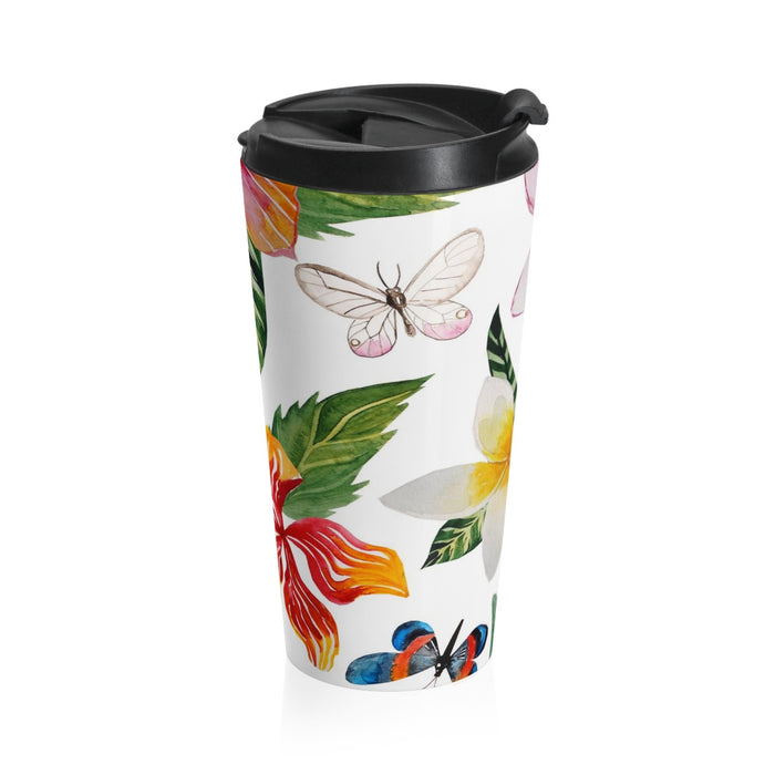 Tropical Flowers and Butterflies Stainless Steel Travel Mug 15 oz