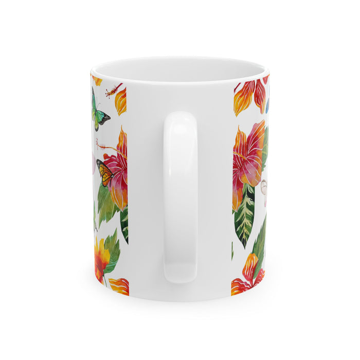 Tropical Flowers & Butterflies Coffee Mug – 2 sizes Ceramic Cup Dishwasher Safe