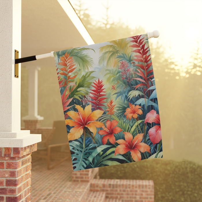 Tropical Hibiscus Jungle Garden Flag & Porch Banner Floral Decor Yard Art