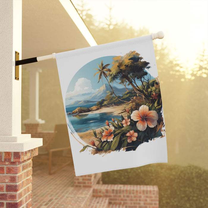Tropical Island Beach Scene Garden Flag & Porch Banner Coastal Decor Yard Art