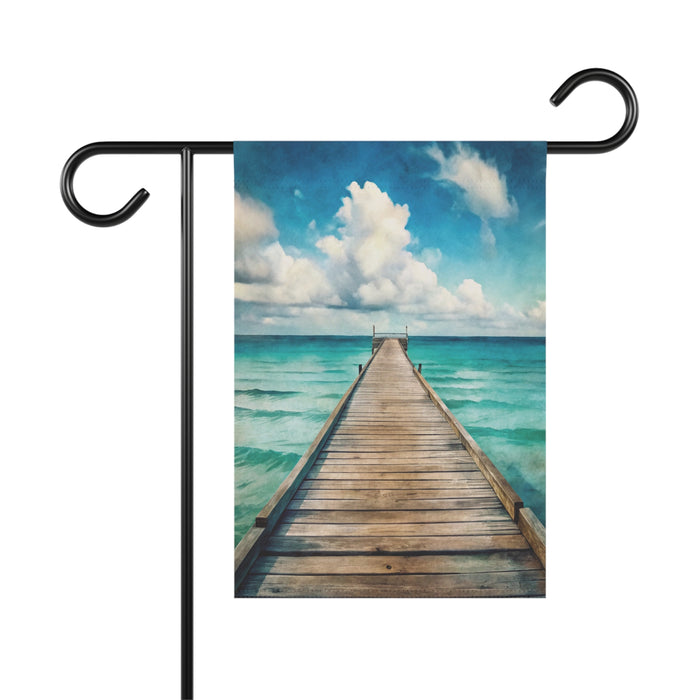 Tropical Ocean Dock Garden Flag | Beach Porch Banner