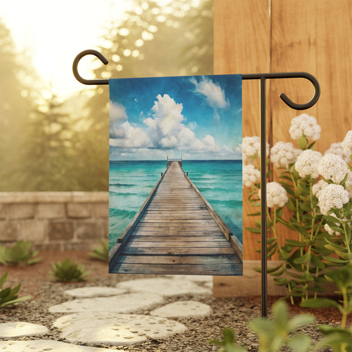 Tropical Ocean Dock Garden Flag | Beach Porch Banner
