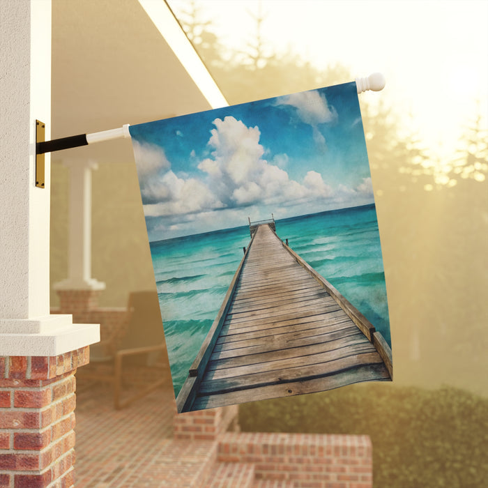 Tropical Ocean Dock Garden Flag | Beach Porch Banner