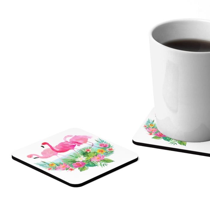 Tropical Pink Flamingo Hardboard Coaster Set of 4 Beach Home Decor