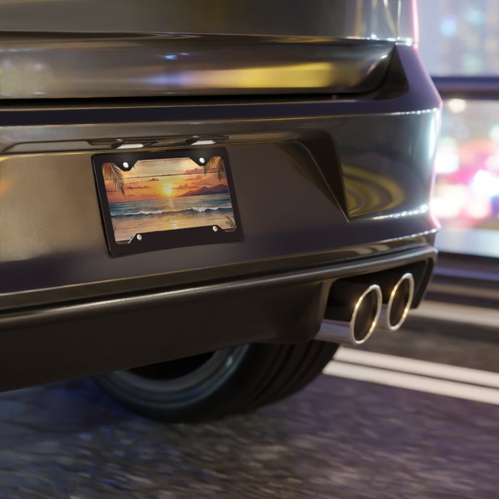 Car license plate with a scenic design on a blurred background