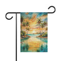 Tropical Sunset Palm Tree Garden Flag & Porch Banner Beach Yard Decor Art