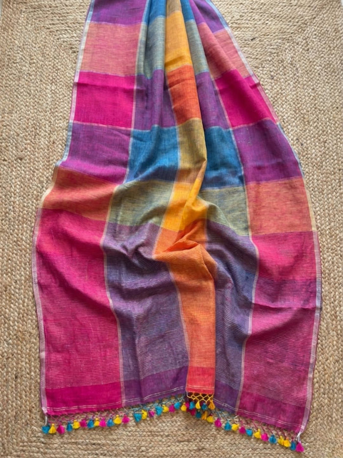 Indiehaat | Pure Linen Handloom Saree