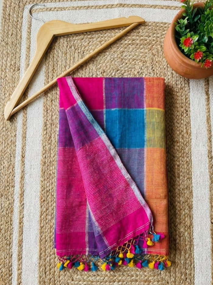Indiehaat | Pure Linen Handloom Saree