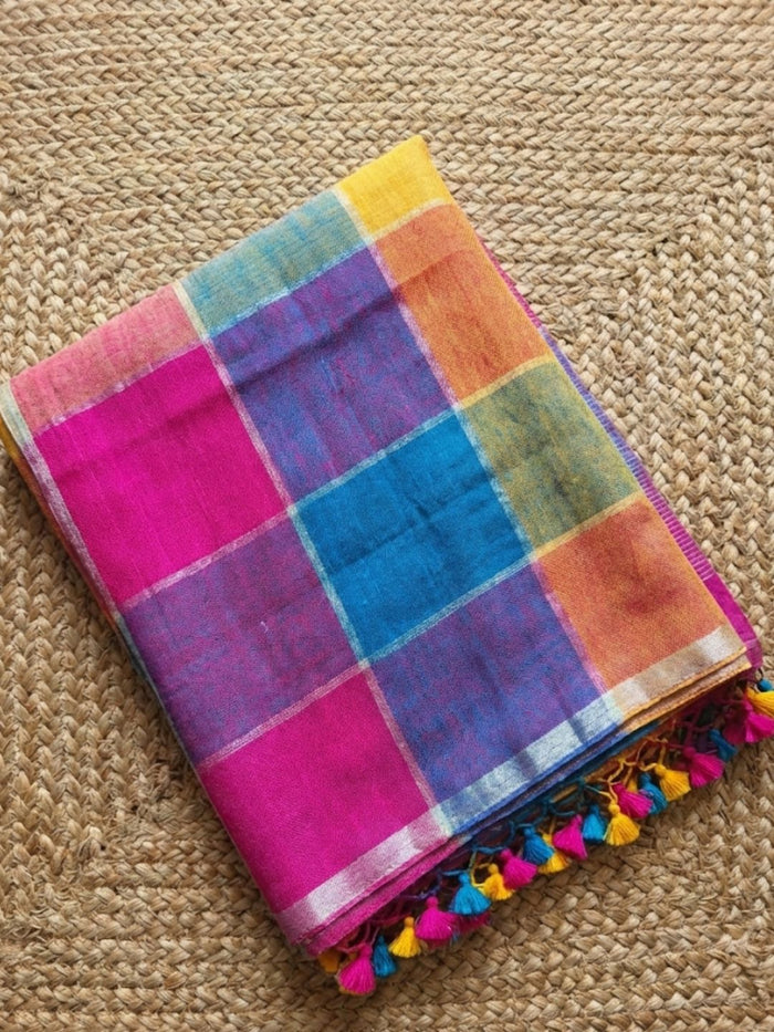 Indiehaat | Pure Linen Handloom Saree
