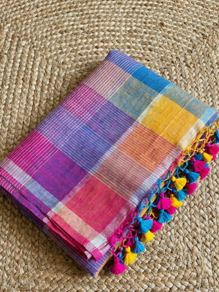 Indiehaat | Pure Linen Handloom Saree