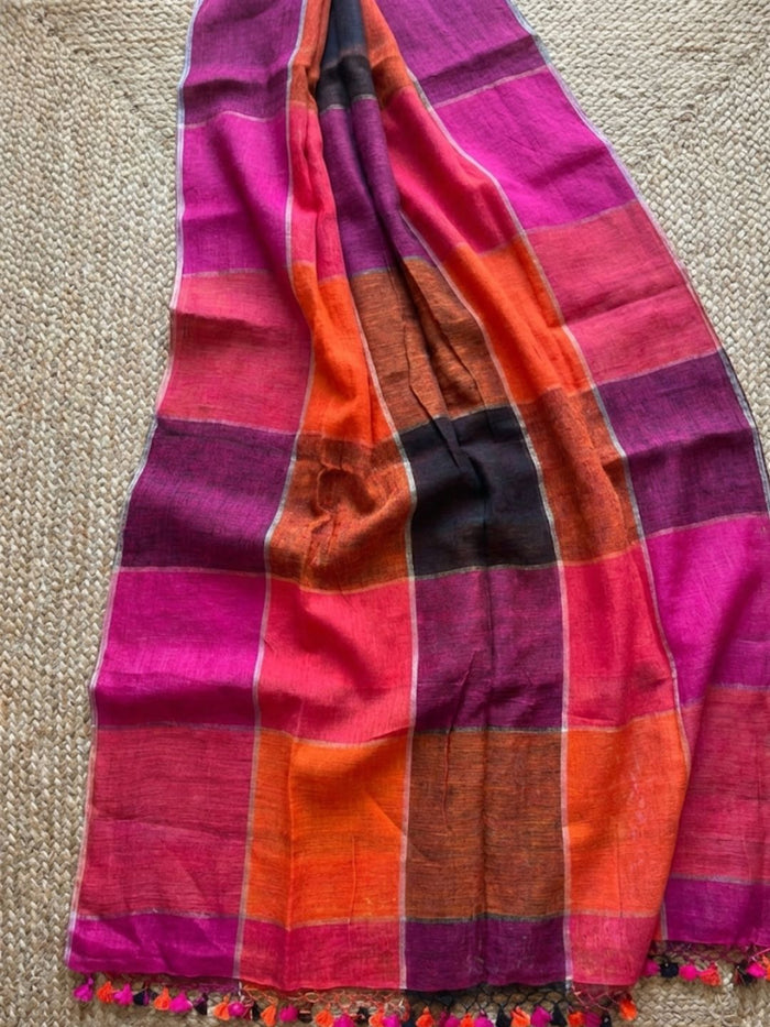 Indiehaat | Pure Linen Handloom Saree