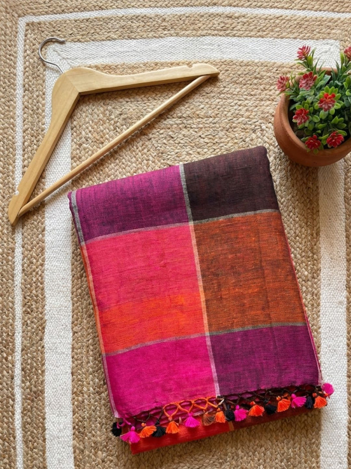 Indiehaat | Pure Linen Handloom Saree