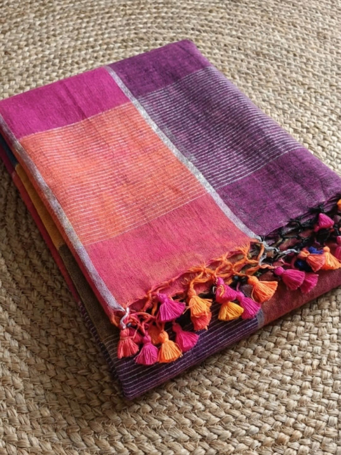 Indiehaat | Pure Linen Handloom Saree