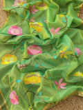 Indiehaat | Muslin Jamdani Silk Saree Handloom Green