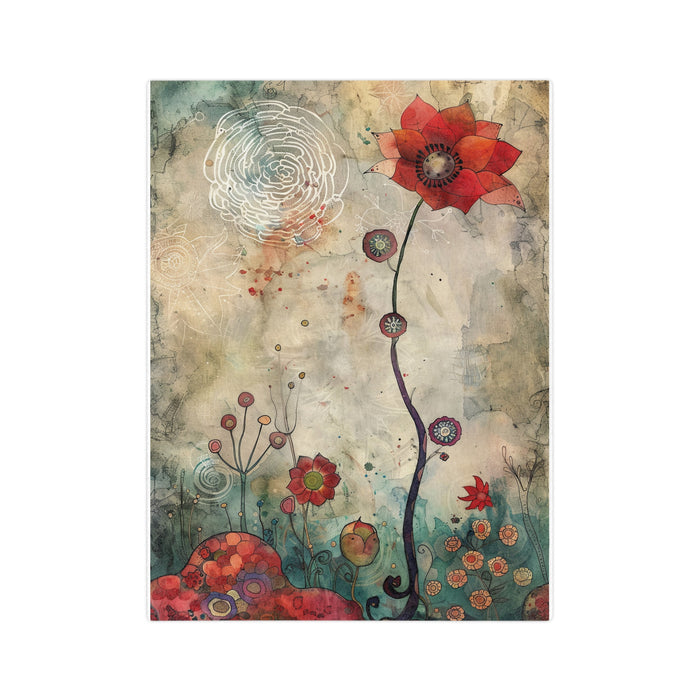 Velveteen Microfiber Blanket, Decorative Throw Blanket for Couch Plush Red Poppy