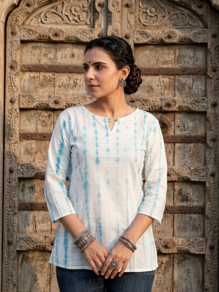 Indiehaat | Handprinted Pure Cotton Top White