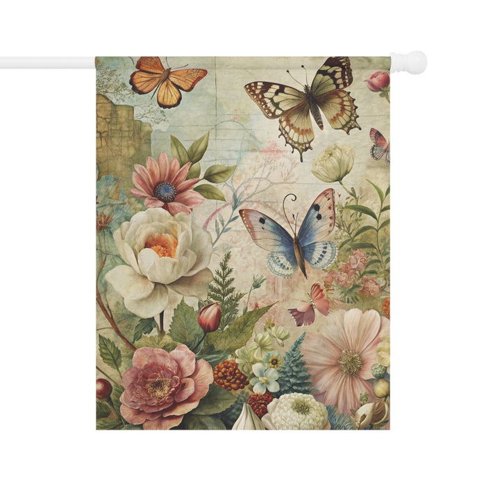 Vintage Butterfly Floral Garden Flag Porch Banner Cottage Yard Decor Art