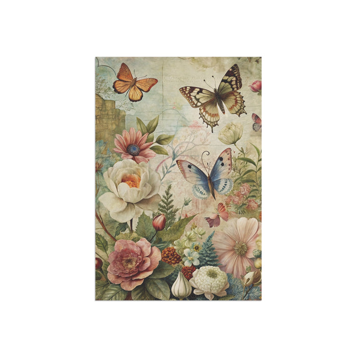 Vintage Butterfly Floral Garden Flag Porch Banner Cottage Yard Decor Art