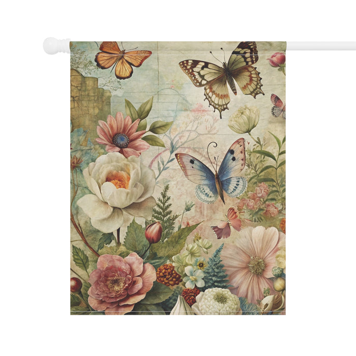 Vintage Butterfly Floral Garden Flag Porch Banner Cottage Yard Decor Art