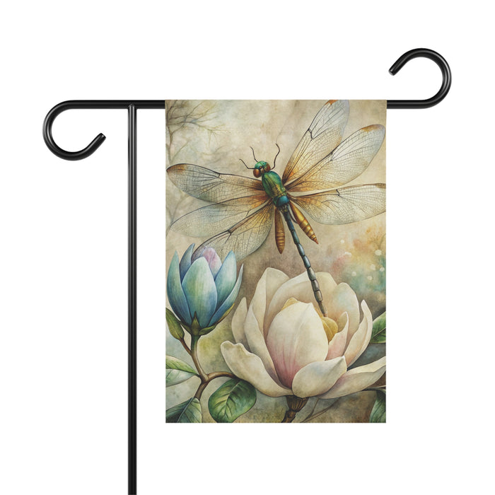 Vintage Dragonfly Magnolia Garden Flag & Porch Banner Floral Decor
