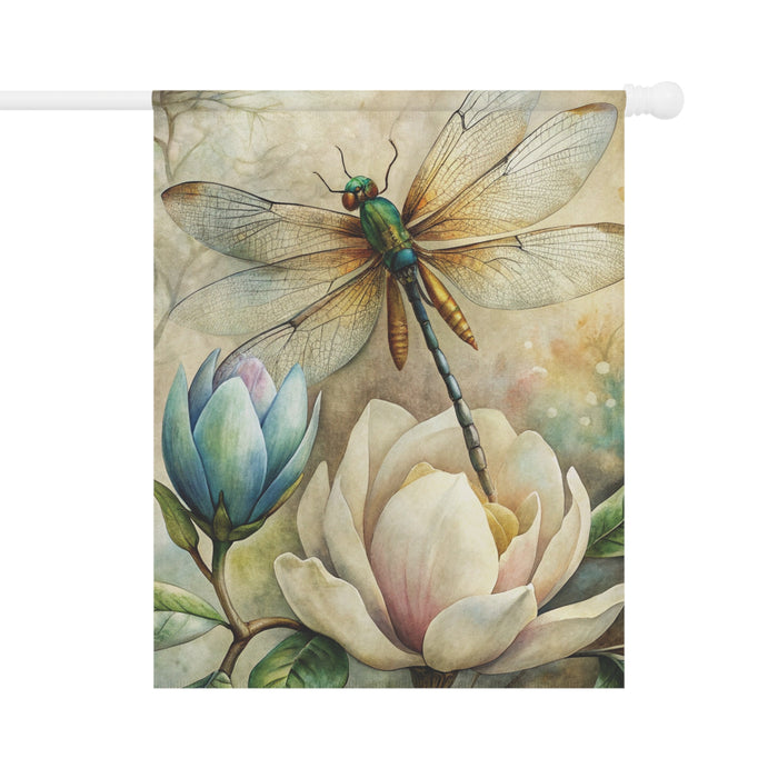 Vintage Dragonfly Magnolia Garden Flag & Porch Banner Floral Decor