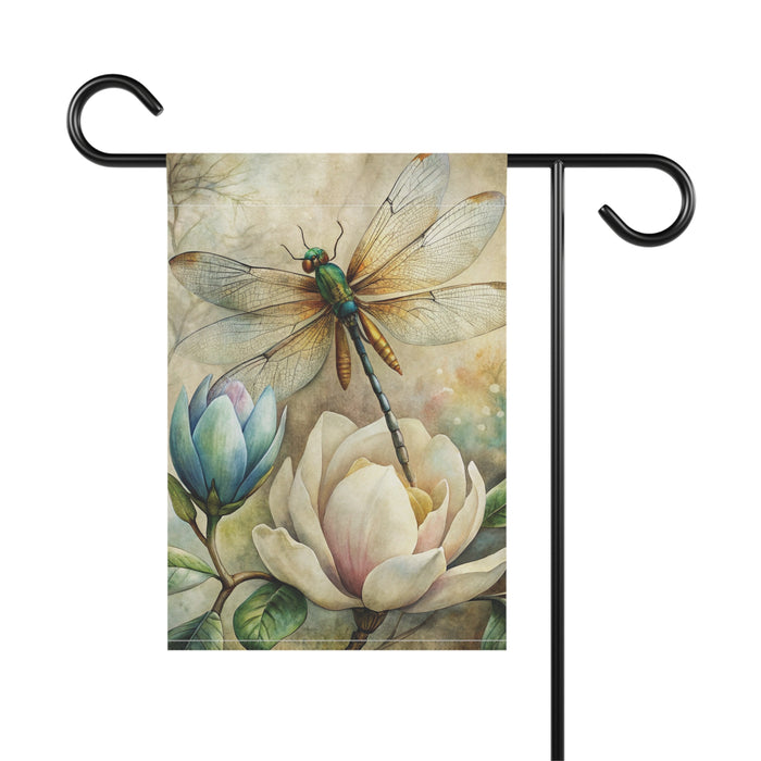 Vintage Dragonfly Magnolia Garden Flag & Porch Banner Floral Decor