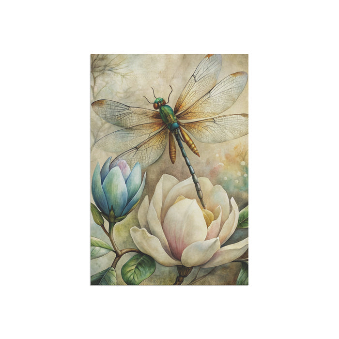 Vintage Dragonfly Magnolia Garden Flag & Porch Banner Floral Decor