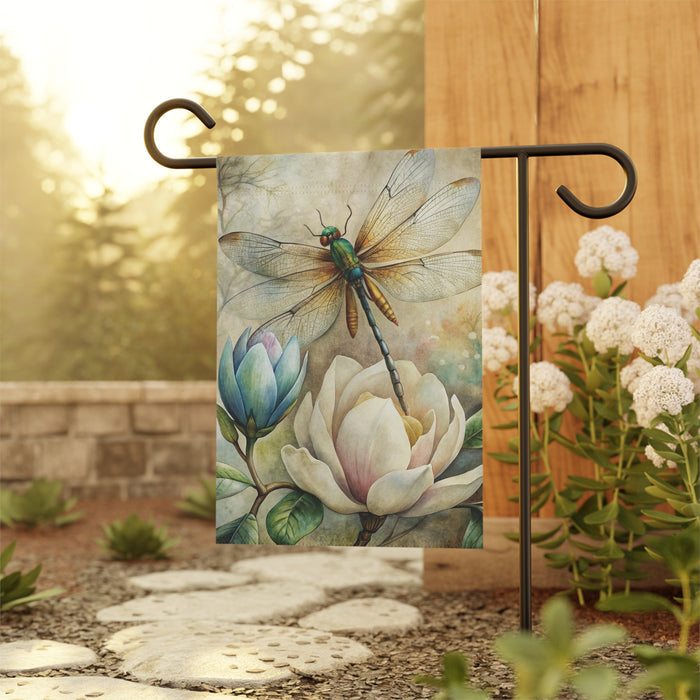 Vintage Dragonfly Magnolia Garden Flag & Porch Banner Floral Decor
