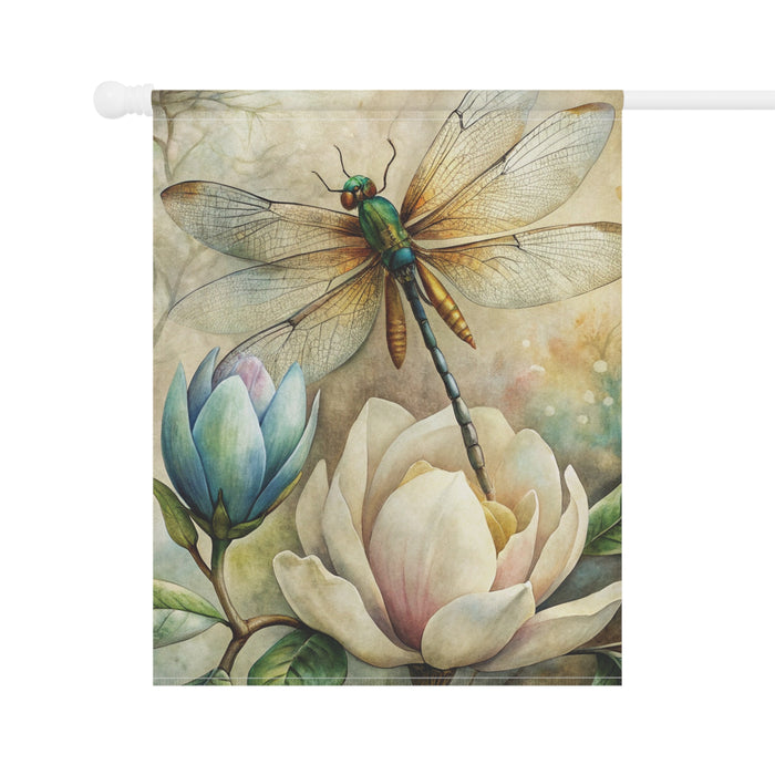 Vintage Dragonfly Magnolia Garden Flag & Porch Banner Floral Decor